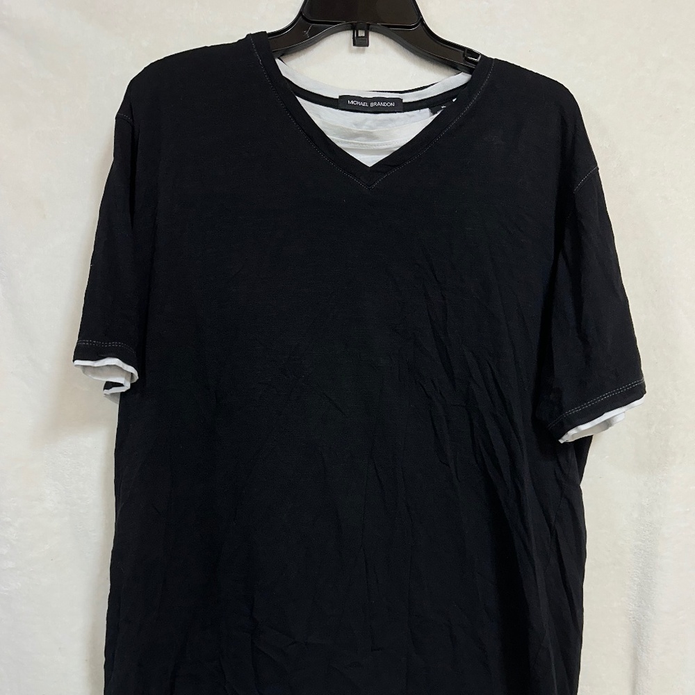 Michael Brandon Men's T-Shirt XL Black w/White Trim Short Sleeve 100% Cotton